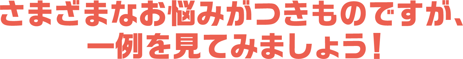 さまざまなお悩みがつきものですが、一例を見てみましょう！