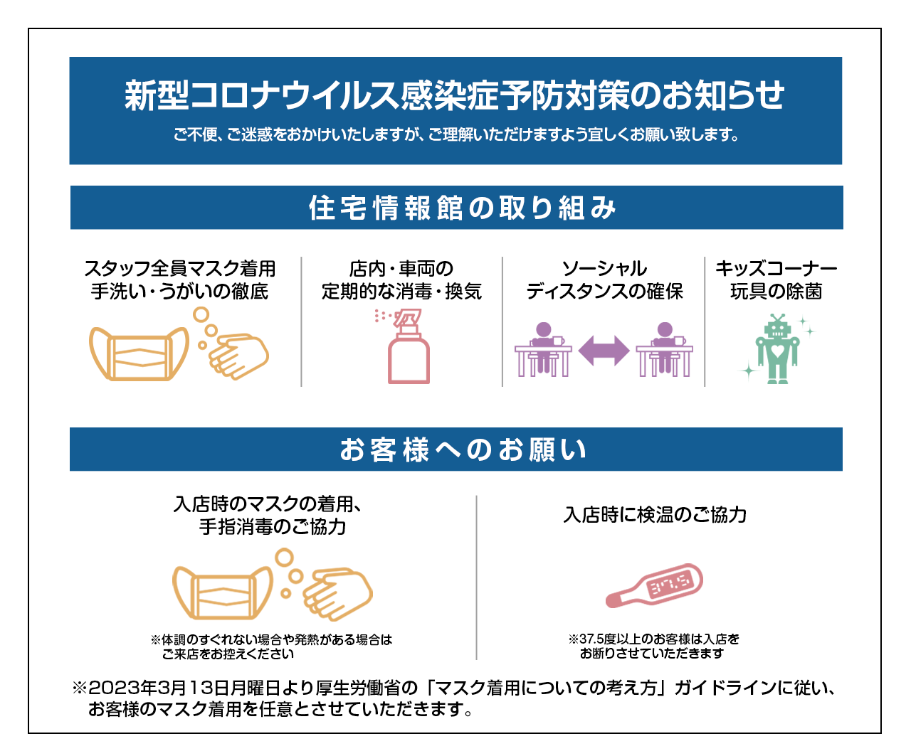 新型コロナウイルス感染症予防対策のお知らせ